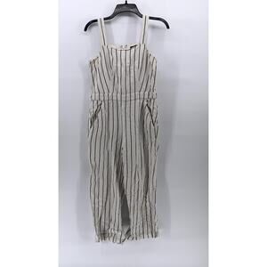 ANN TAYLOR LOFT Women's Petite Black-Cream Striped Linen-Blend Jumpsuit SZ XSP
